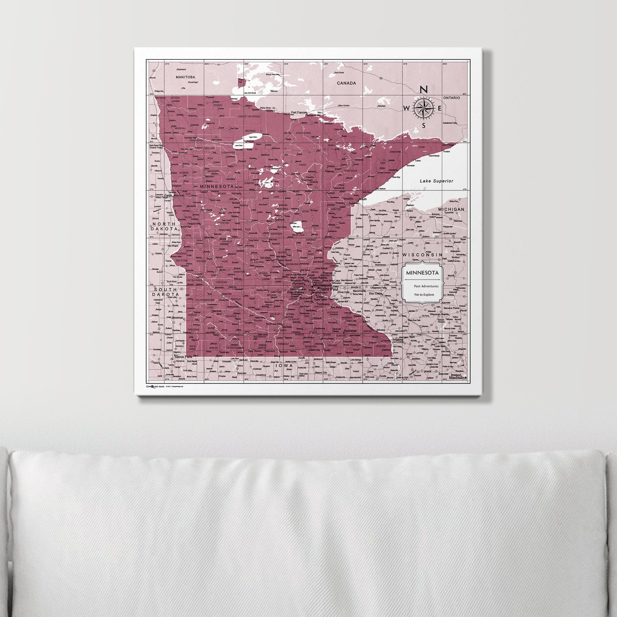 Push Pin Minnesota Map (Pin Board) - Burgundy Color Splash CM Pin Board