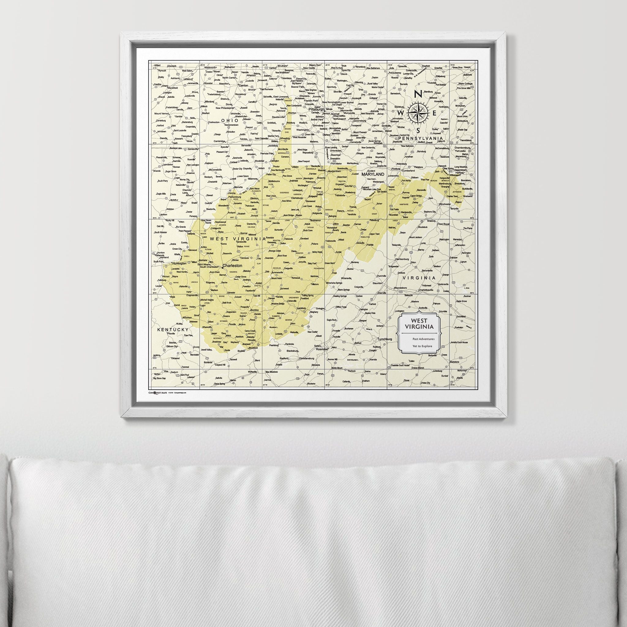 Push Pin West Virginia Map (Pin Board) - Yellow Color Splash CM Pin Board