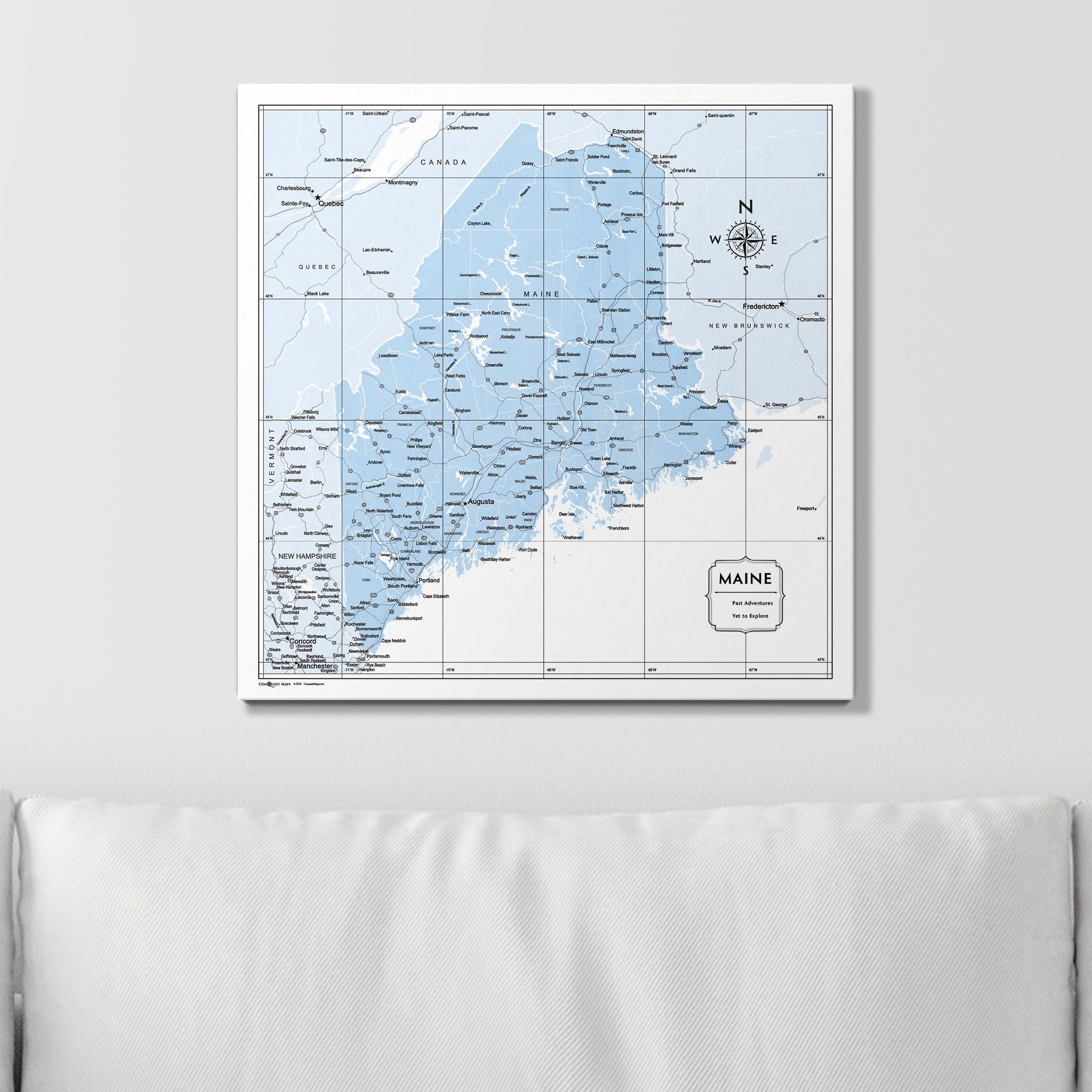 Push Pin Maine Map (Pin Board) - Light Blue Color Splash CM Pin Board