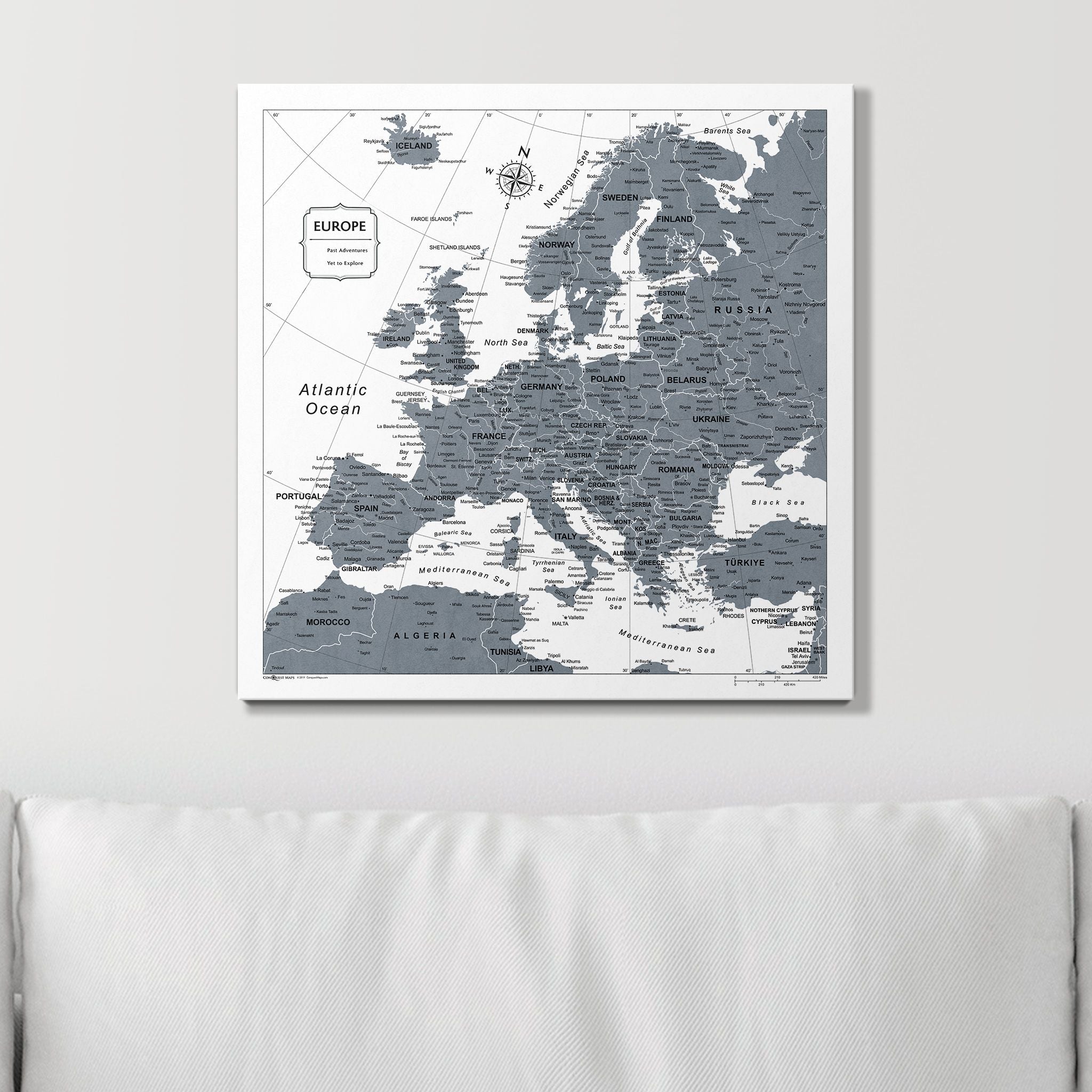 Push Pin Europe Map (Pin Board) - Dark Gray Color Splash CM Pin Board