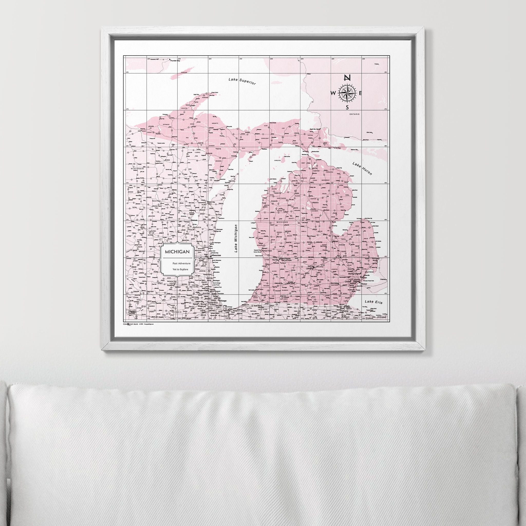 Push Pin Michigan Map (Pin Board) - Pink Color Splash CM Pin Board