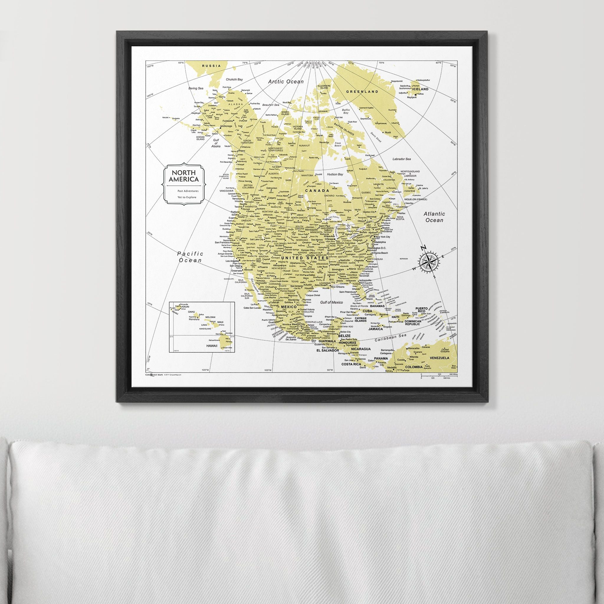 Push Pin North America Map (Pin Board) - Yellow Color Splash CM Pin Board