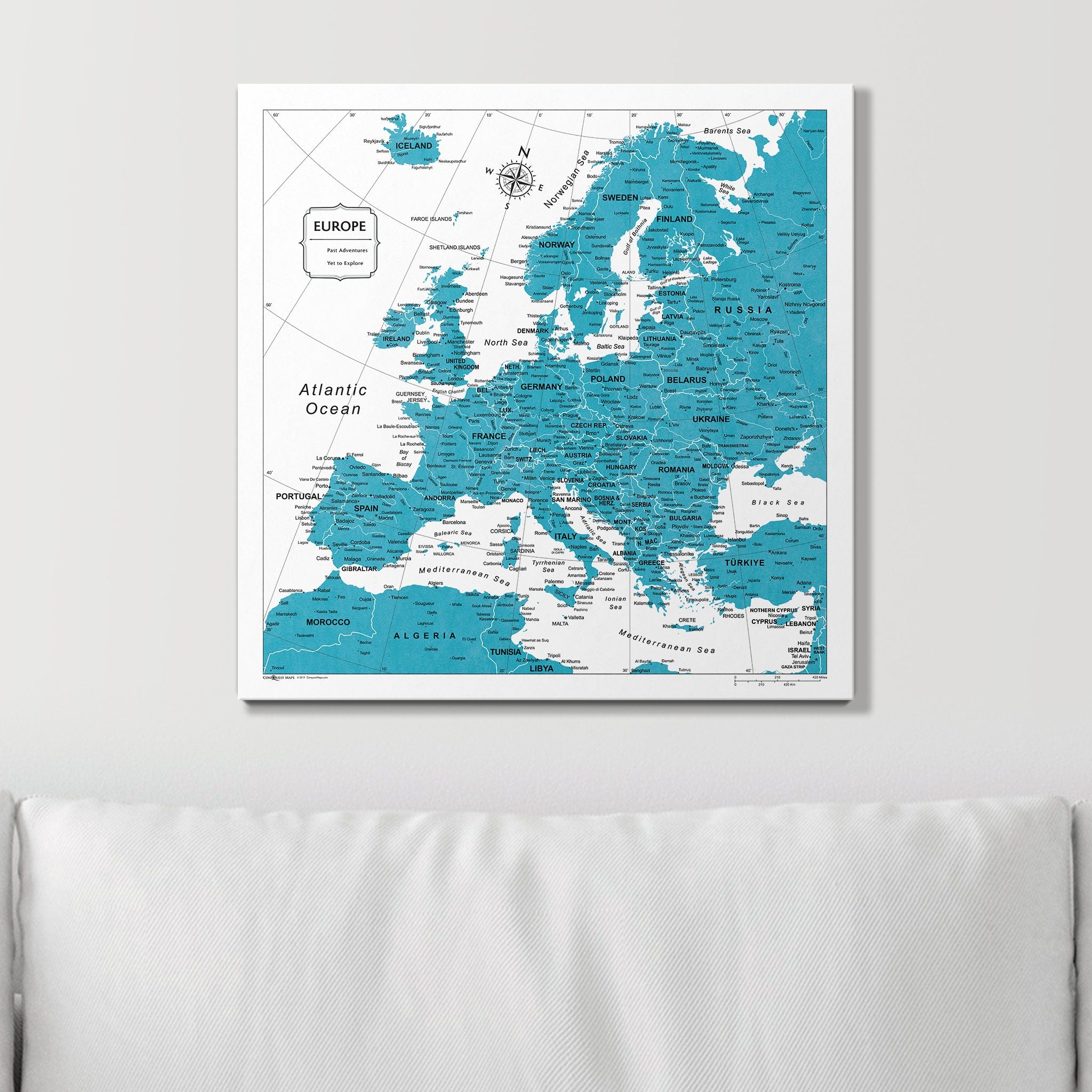 Push Pin Europe Map (Pin Board) - Teal Color Splash CM Pin Board