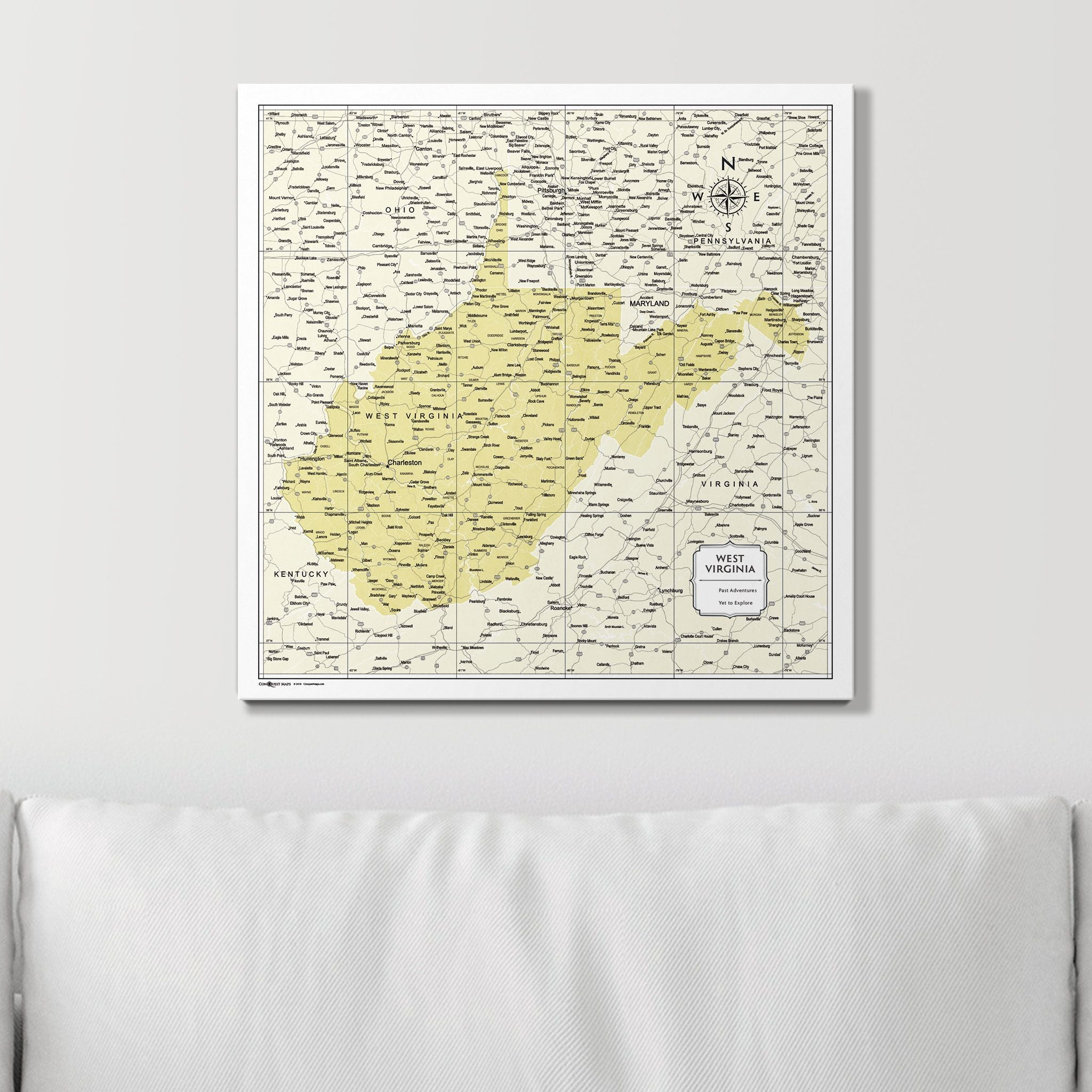 Push Pin West Virginia Map (Pin Board) - Yellow Color Splash CM Pin Board