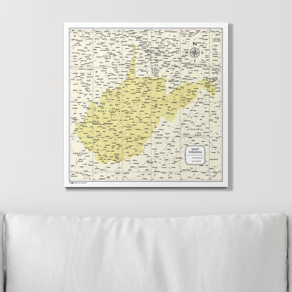 Push Pin West Virginia Map (Pin Board) - Yellow Color Splash CM Pin Board