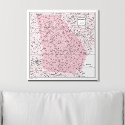 Push Pin Georgia Map (Pin Board) - Pink Color Splash CM Pin Board