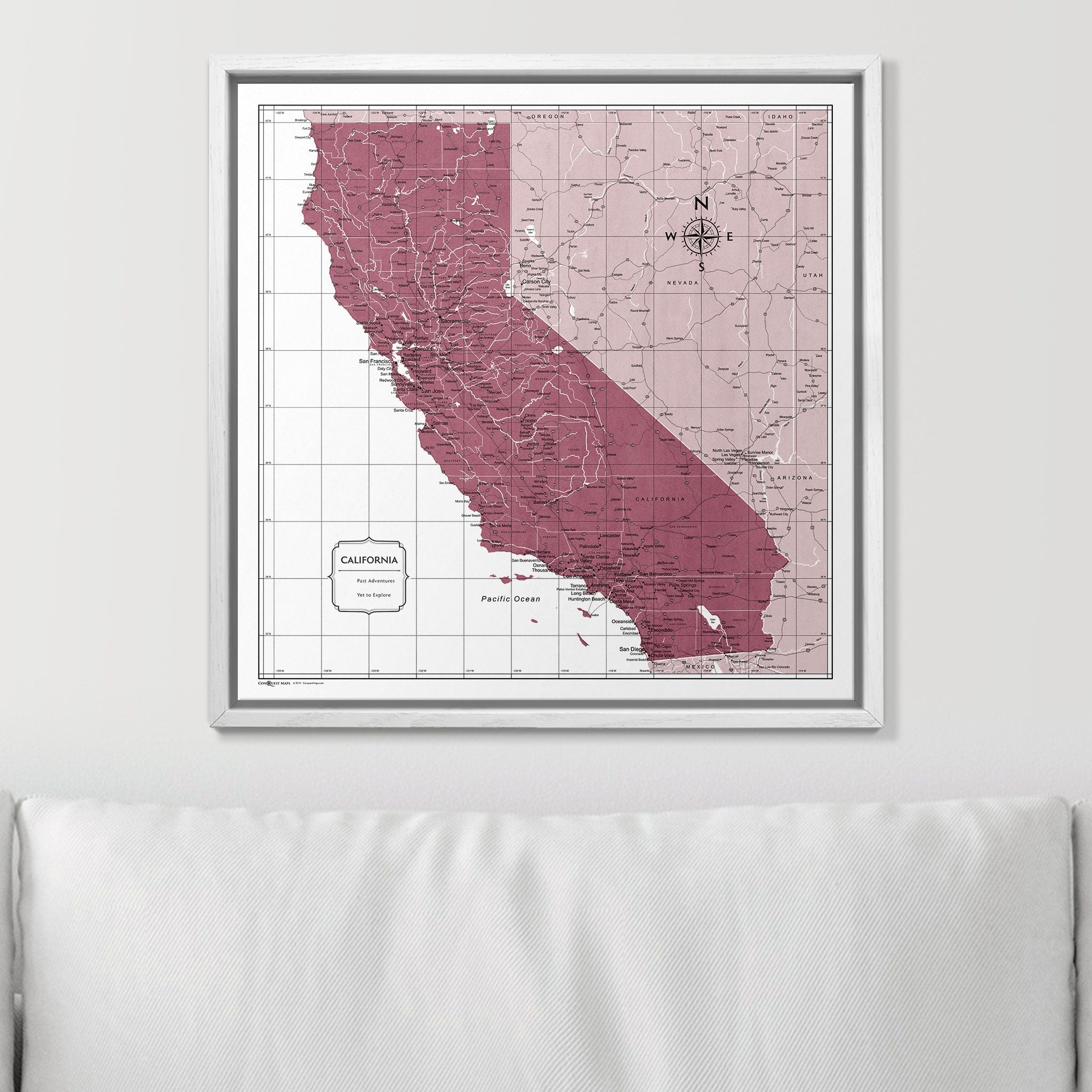 Push Pin California Map (Pin Board) - Burgundy Color Splash CM Pin Board