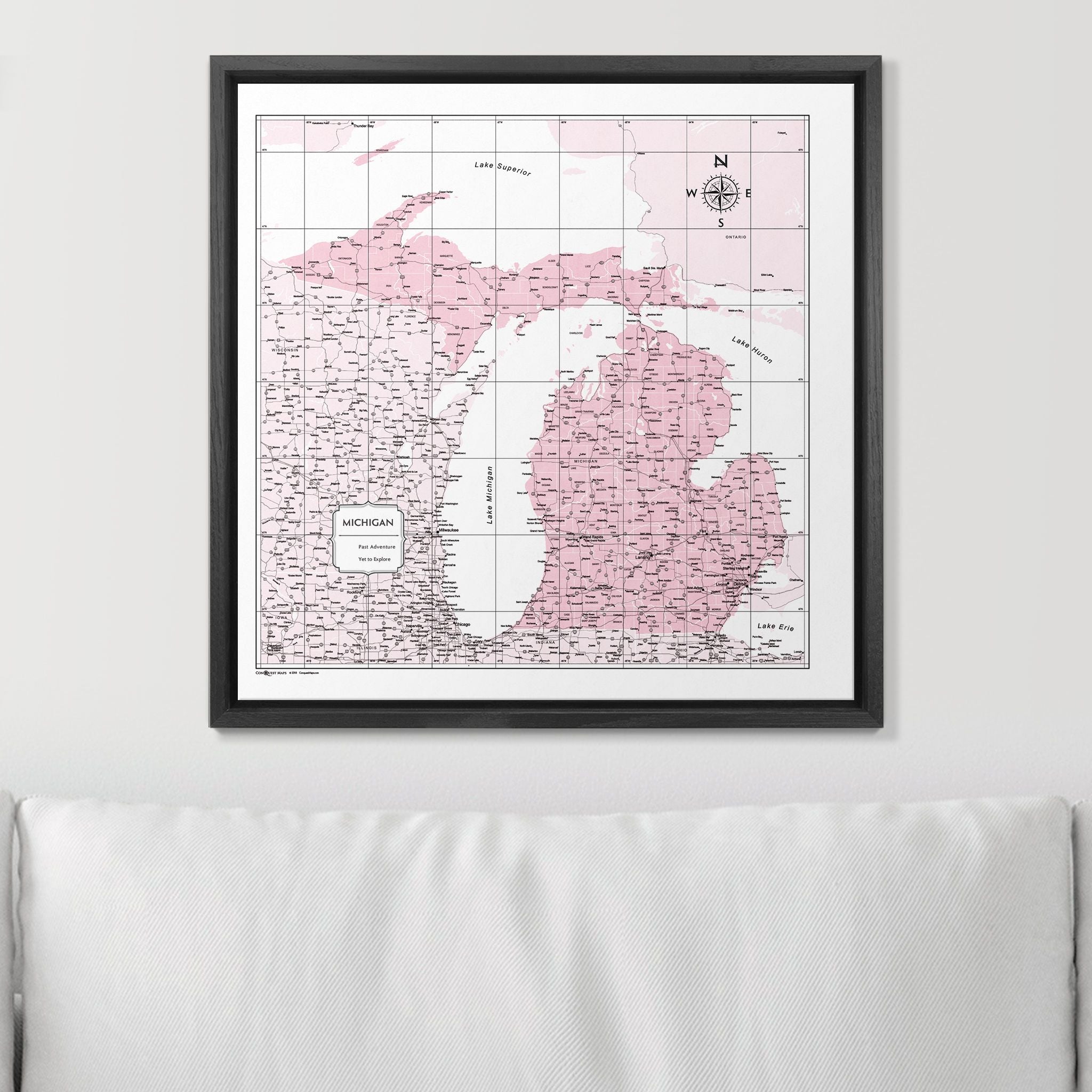 Push Pin Michigan Map (Pin Board) - Pink Color Splash CM Pin Board