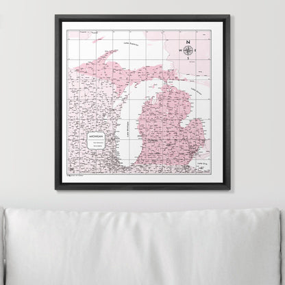 Push Pin Michigan Map (Pin Board) - Pink Color Splash CM Pin Board