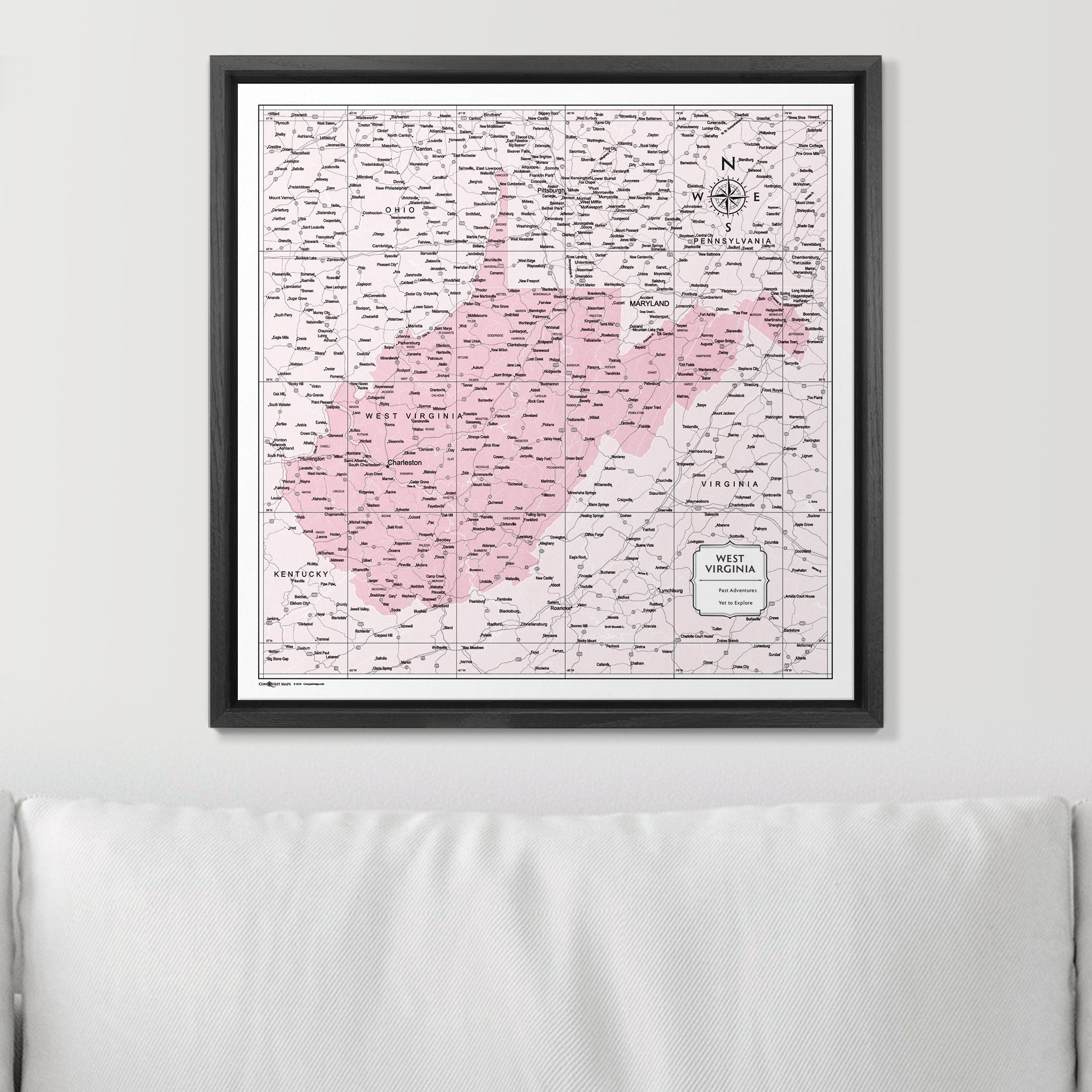 Push Pin West Virginia Map (Pin Board) - Pink Color Splash CM Pin Board