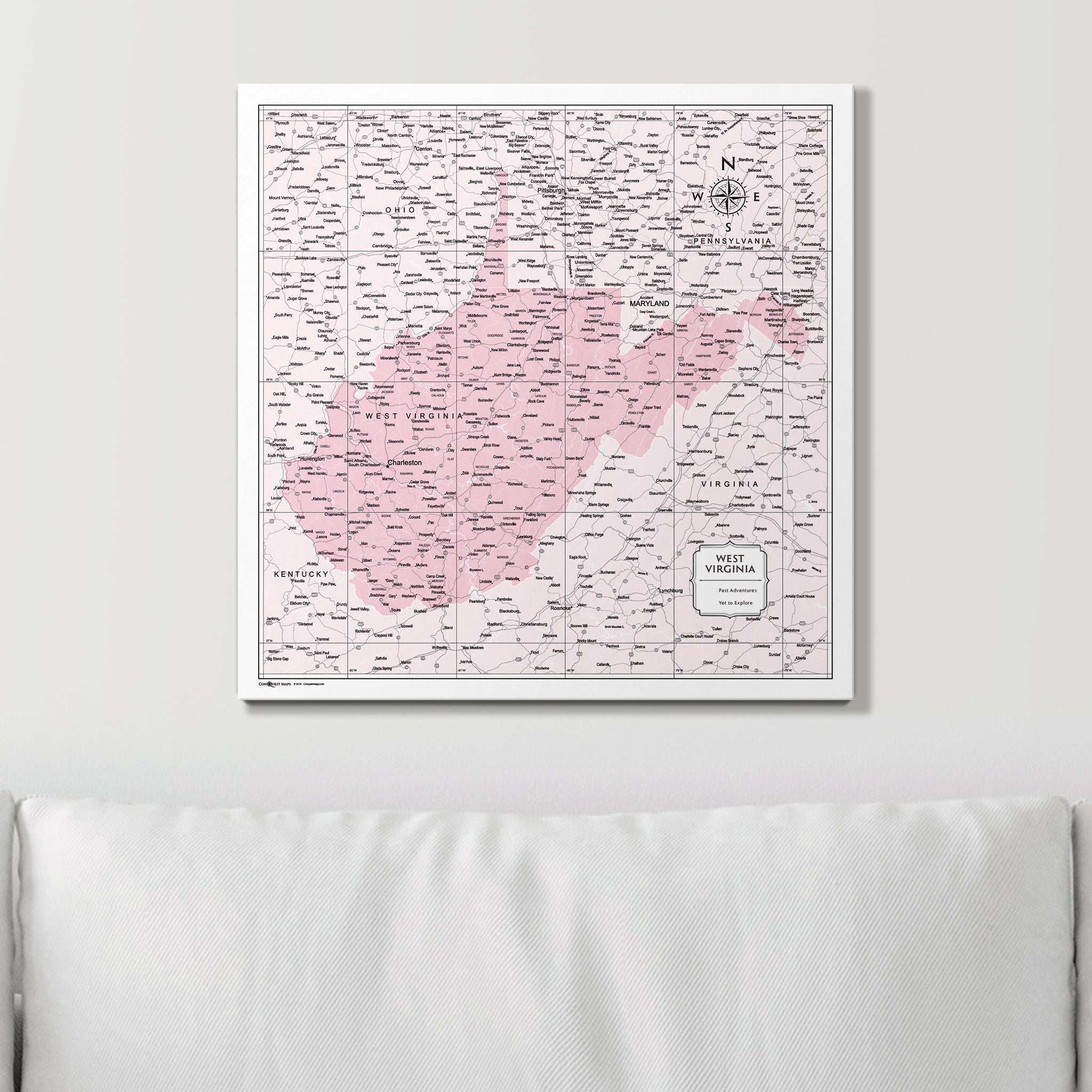 Push Pin West Virginia Map (Pin Board) - Pink Color Splash CM Pin Board