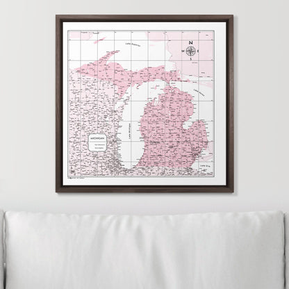 Push Pin Michigan Map (Pin Board) - Pink Color Splash CM Pin Board