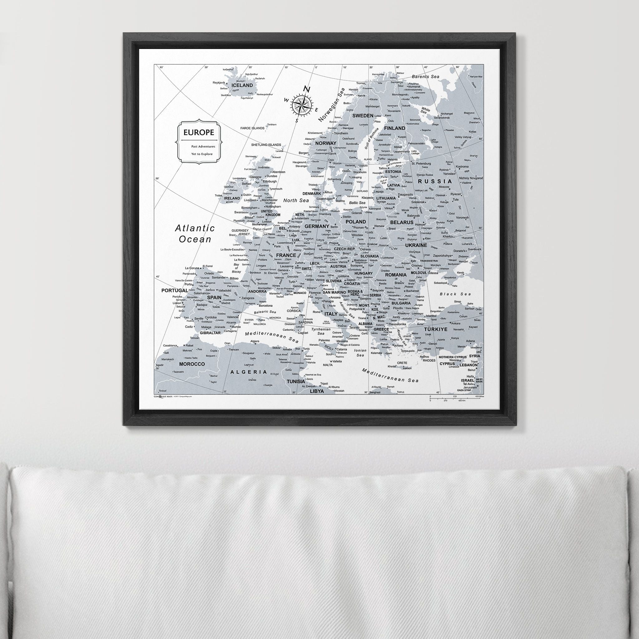 Push Pin Europe Map (Pin Board) - Light Gray Color Splash CM Pin Board