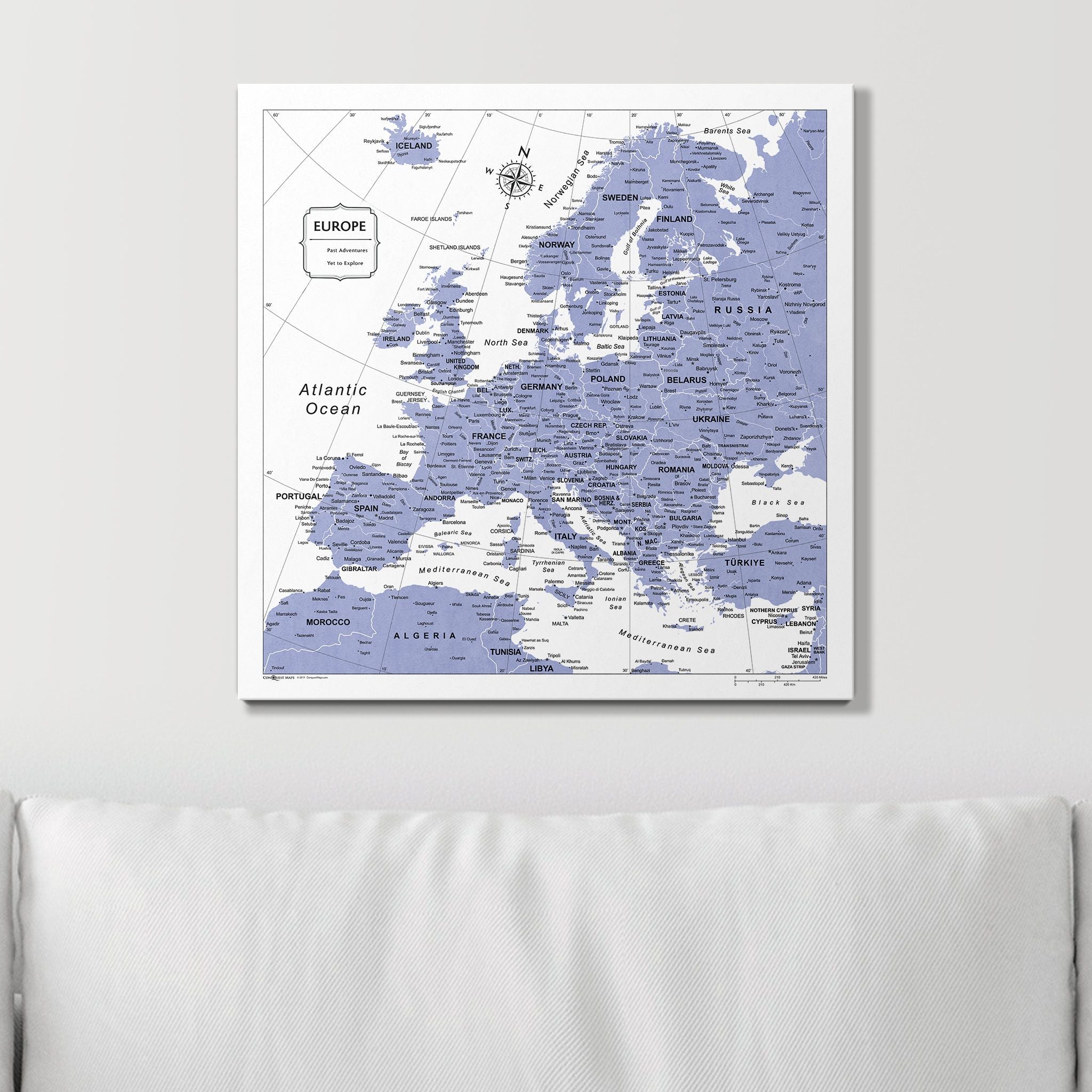 Push Pin Europe Map (Pin Board) - Purple Color Splash CM Pin Board