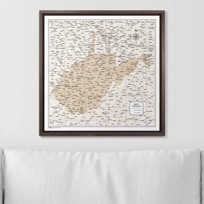 Push Pin West Virginia Map (Pin Board) - Light Brown Color Splash CM Pin Board