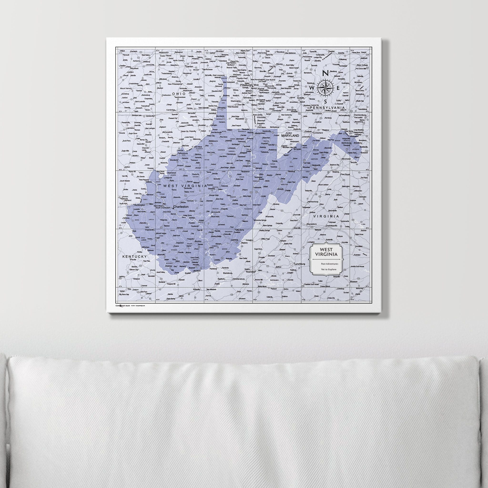 Push Pin West Virginia Map (Pin Board) - Purple Color Splash CM Pin Board