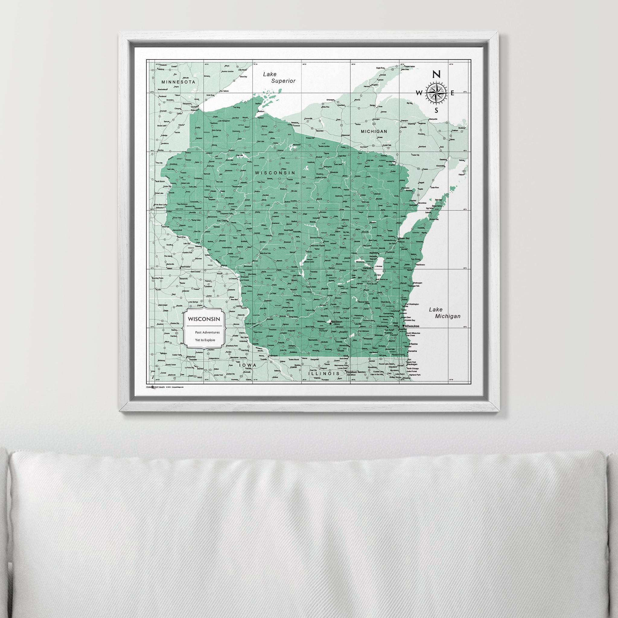 Push Pin Wisconsin Map (Pin Board) - Green Color Splash CM Pin Board