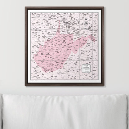 Push Pin West Virginia Map (Pin Board) - Pink Color Splash CM Pin Board