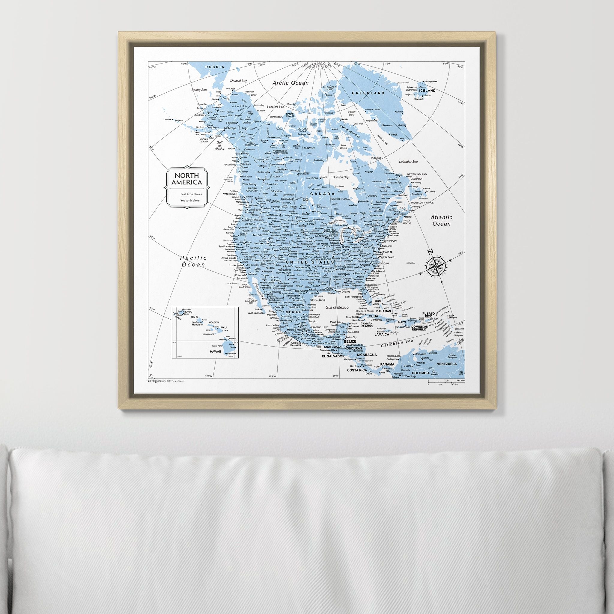 Push Pin North America Map (Pin Board) - Light Blue Color Splash CM Pin Board