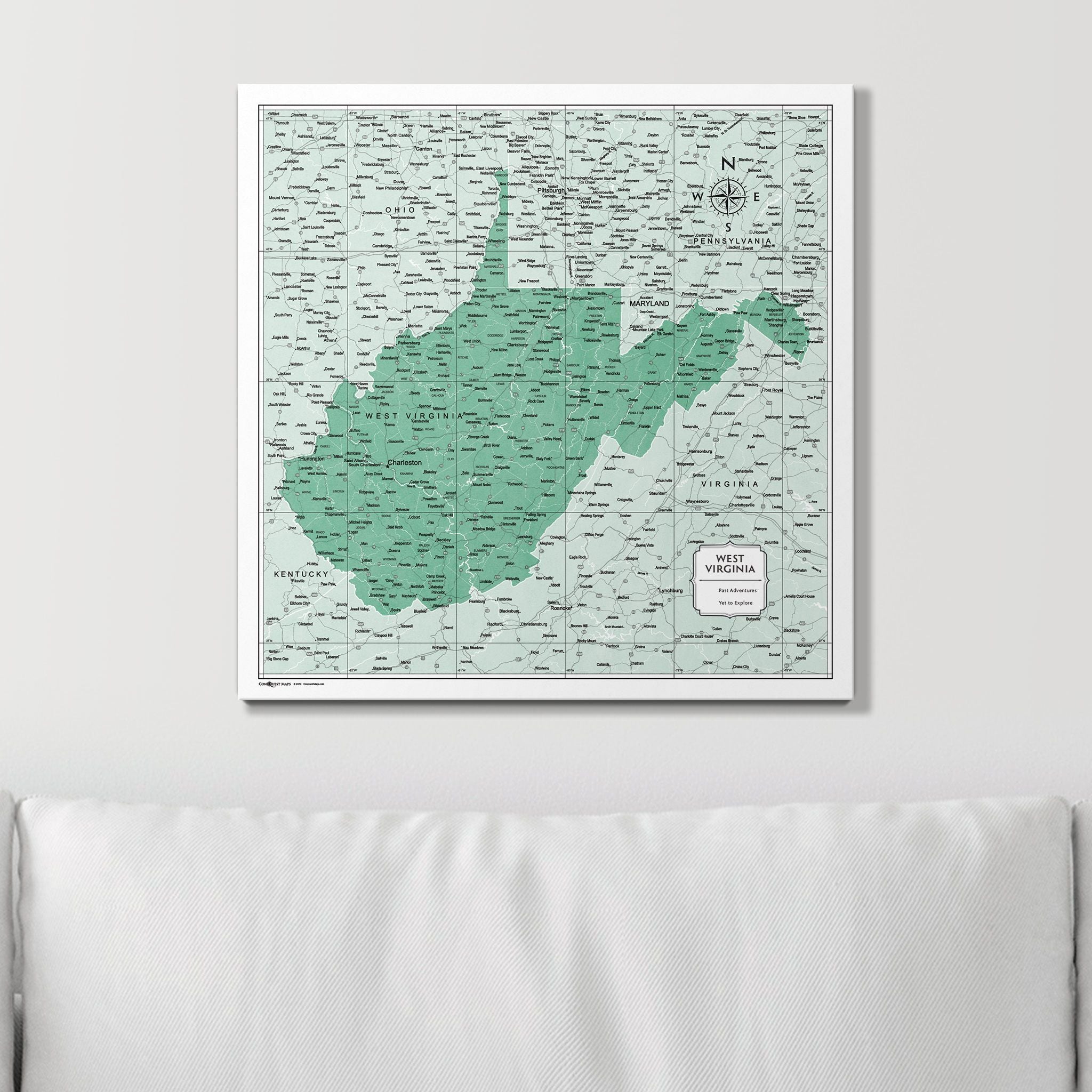 Push Pin West Virginia Map (Pin Board) - Green Color Splash CM Pin Board