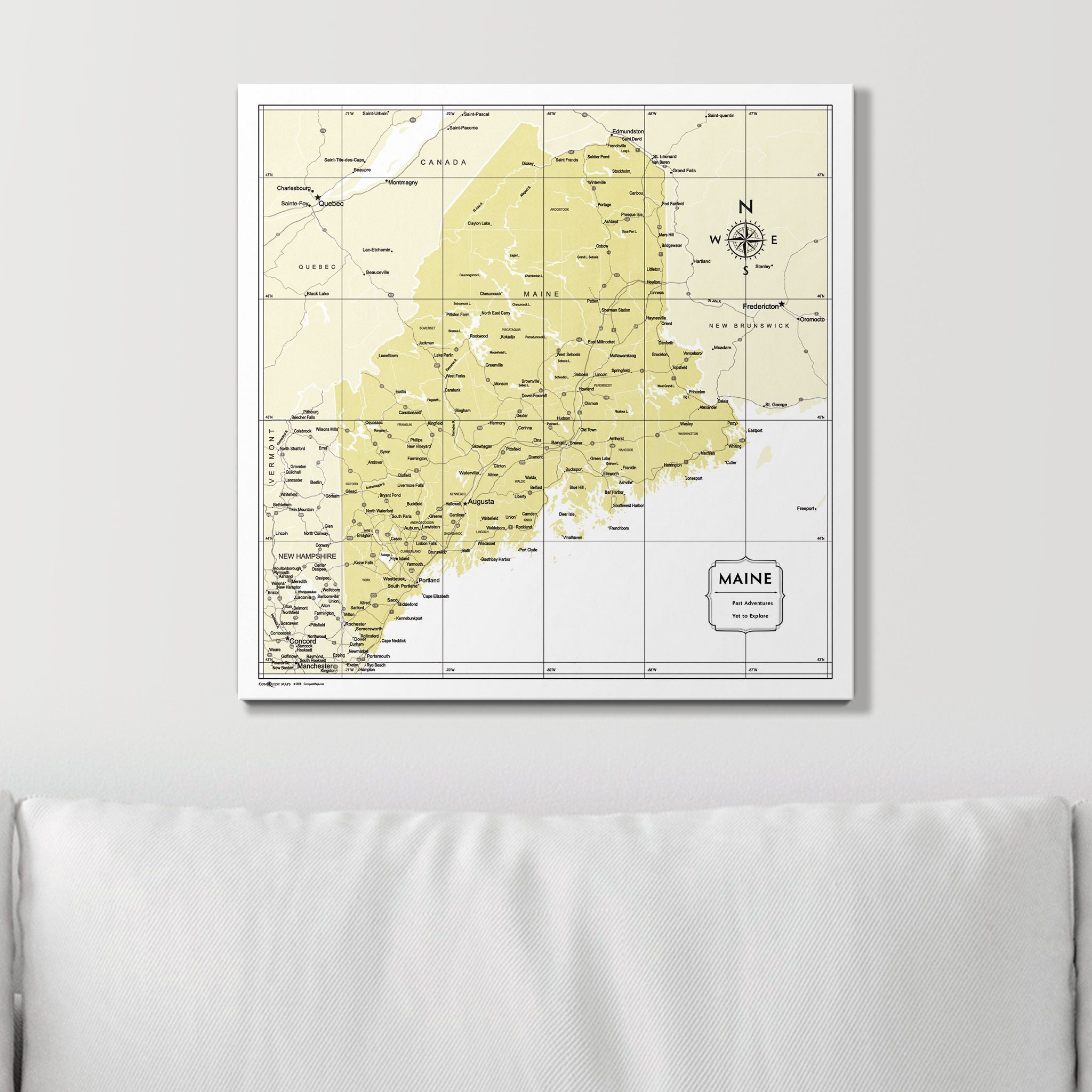 Push Pin Maine Map (Pin Board) - Yellow Color Splash CM Pin Board