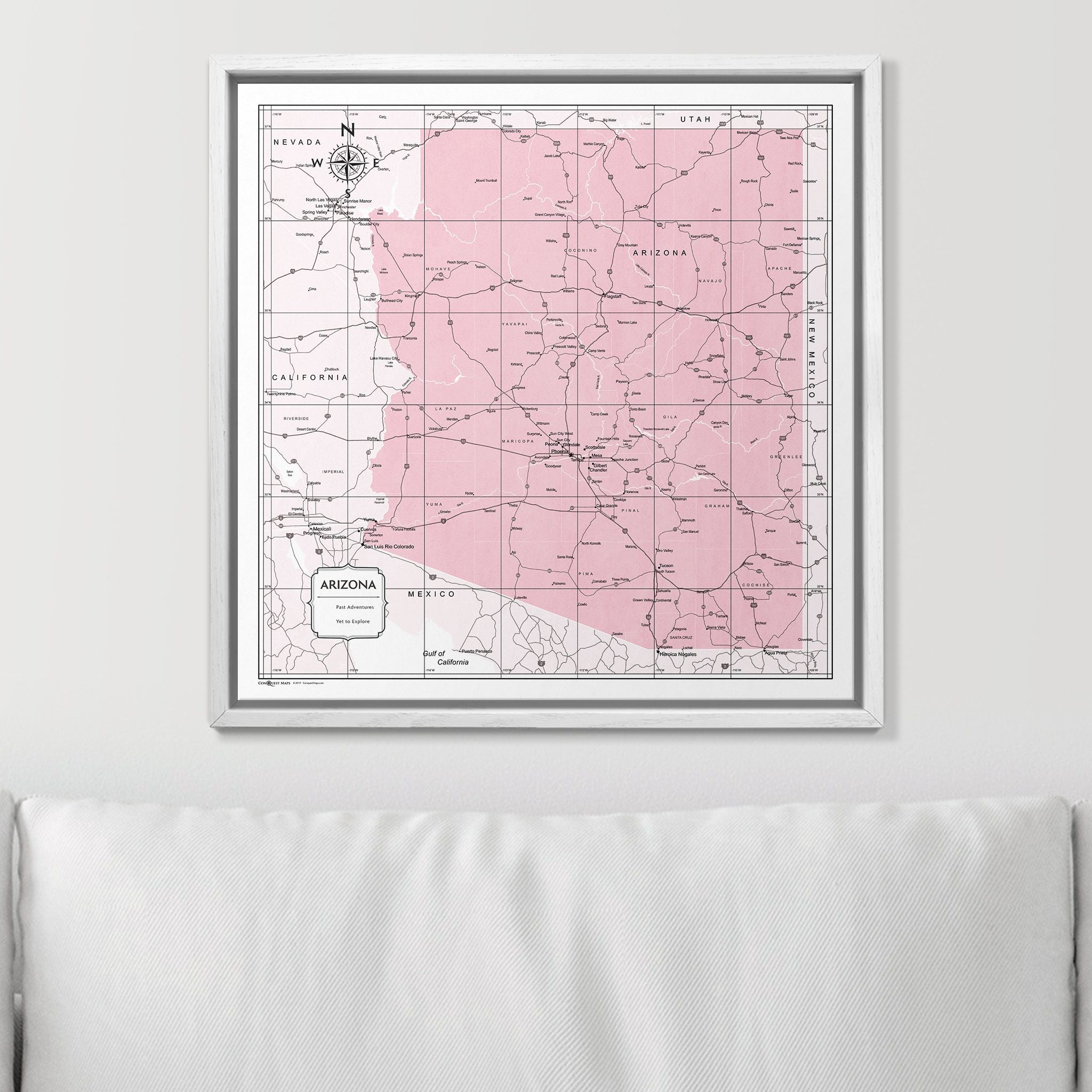 Push Pin Arizona Map (Pin Board) - Pink Color Splash CM Pin Board