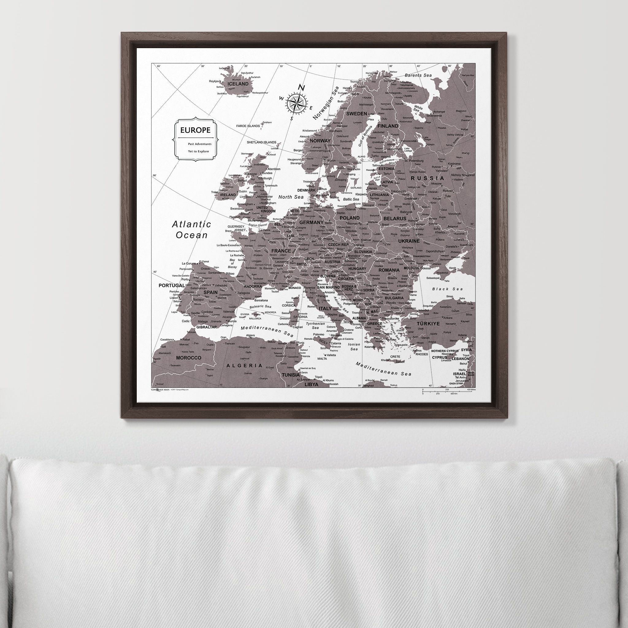 Push Pin Europe Map (Pin Board) - Dark Brown Color Splash CM Pin Board