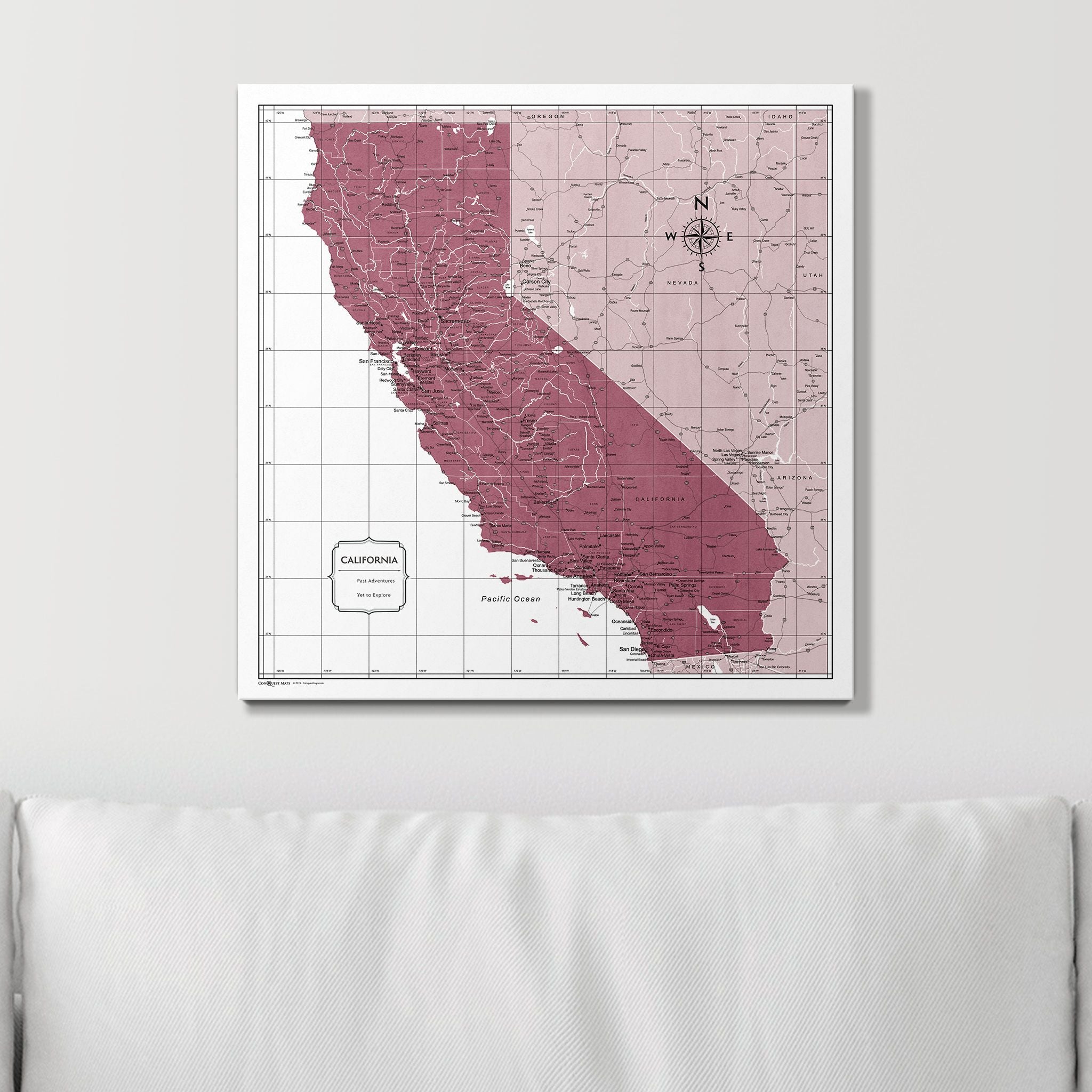 Push Pin California Map (Pin Board) - Burgundy Color Splash CM Pin Board