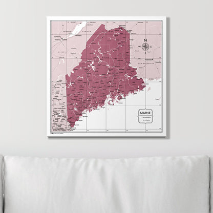 Push Pin Maine Map (Pin Board) - Burgundy Color Splash CM Pin Board