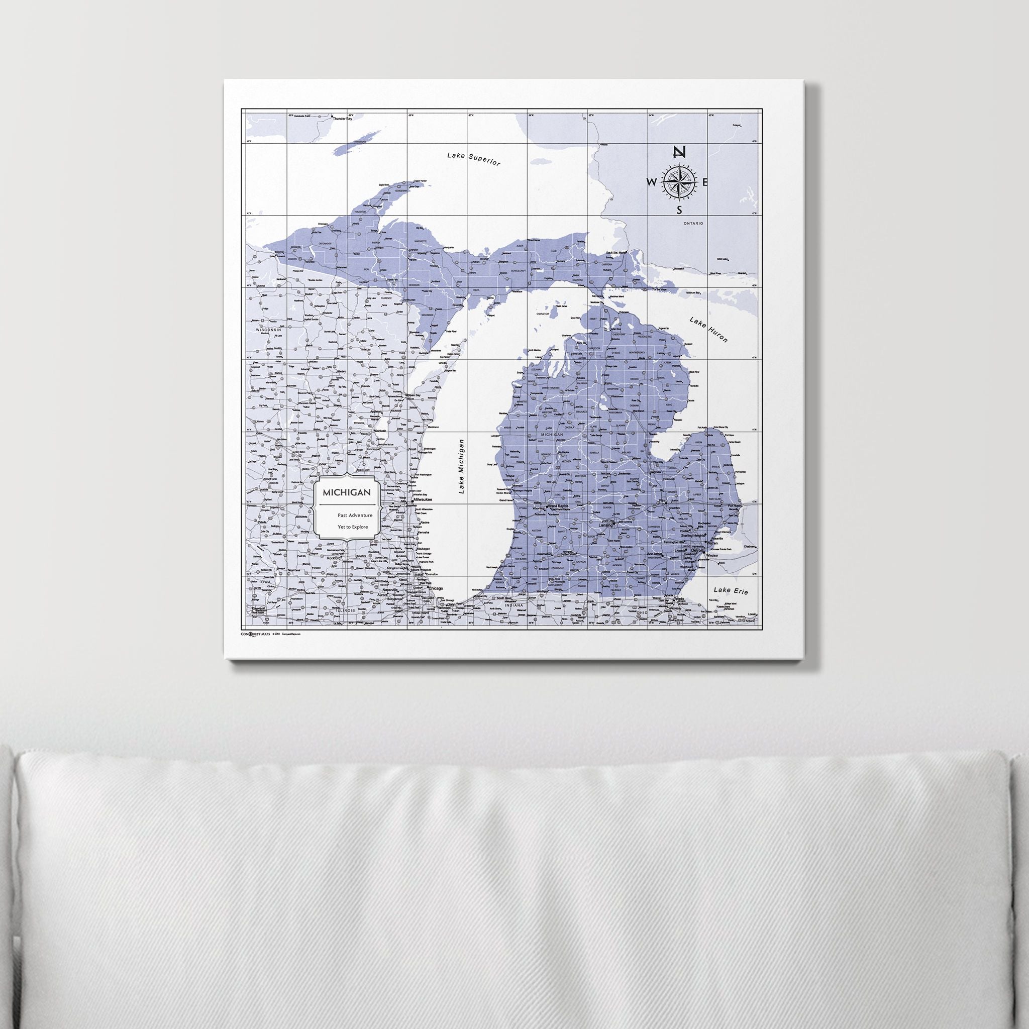 Push Pin Michigan Map (Pin Board) - Purple Color Splash CM Pin Board