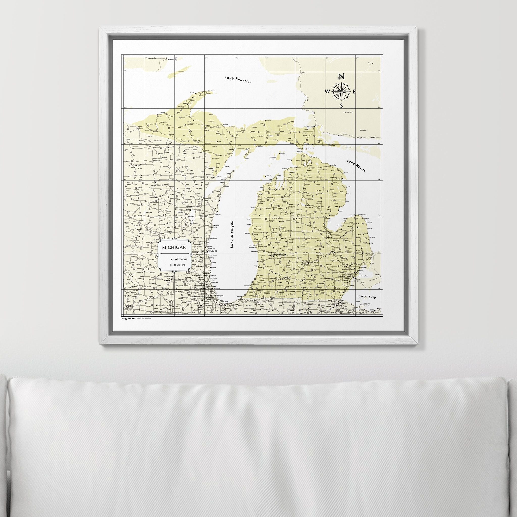 Push Pin Michigan Map (Pin Board) - Yellow Color Splash CM Pin Board