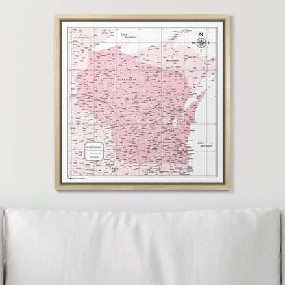 Push Pin Wisconsin Map (Pin Board) - Pink Color Splash CM Pin Board