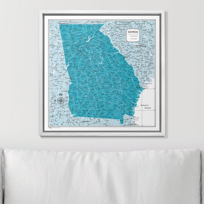 Push Pin Georgia Map (Pin Board) - Teal Color Splash CM Pin Board