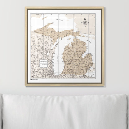 Push Pin Michigan Map (Pin Board) - Light Brown Color Splash CM Pin Board