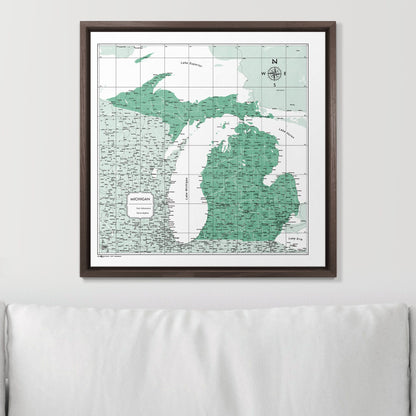 Push Pin Michigan Map (Pin Board) - Green Color Splash CM Pin Board