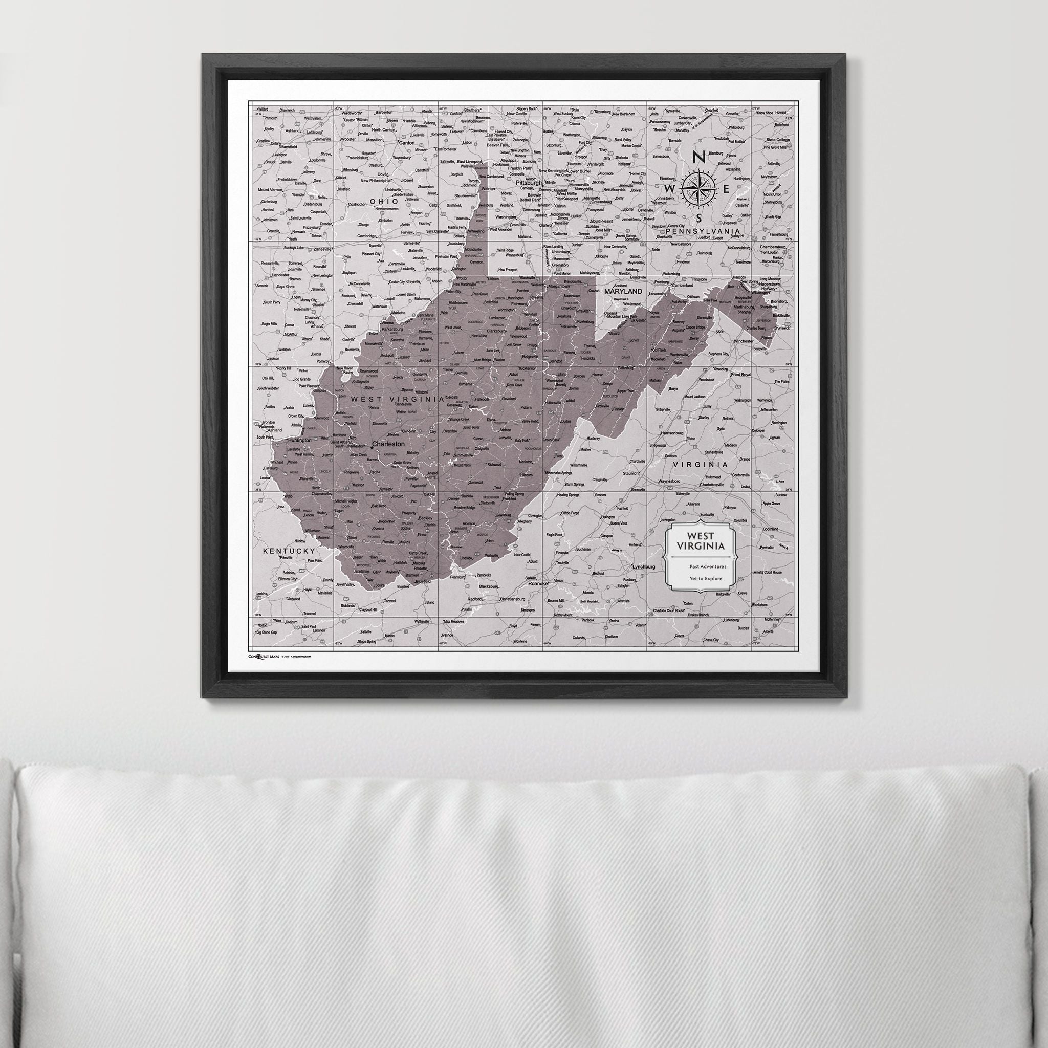 Push Pin West Virginia Map (Pin Board) - Dark Brown Color Splash CM Pin Board