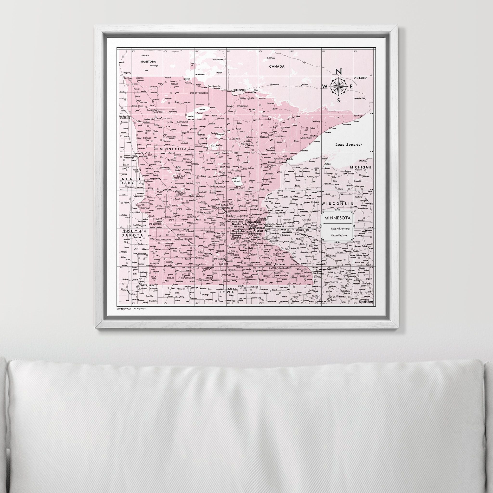 Push Pin Minnesota Map (Pin Board) - Pink Color Splash CM Pin Board