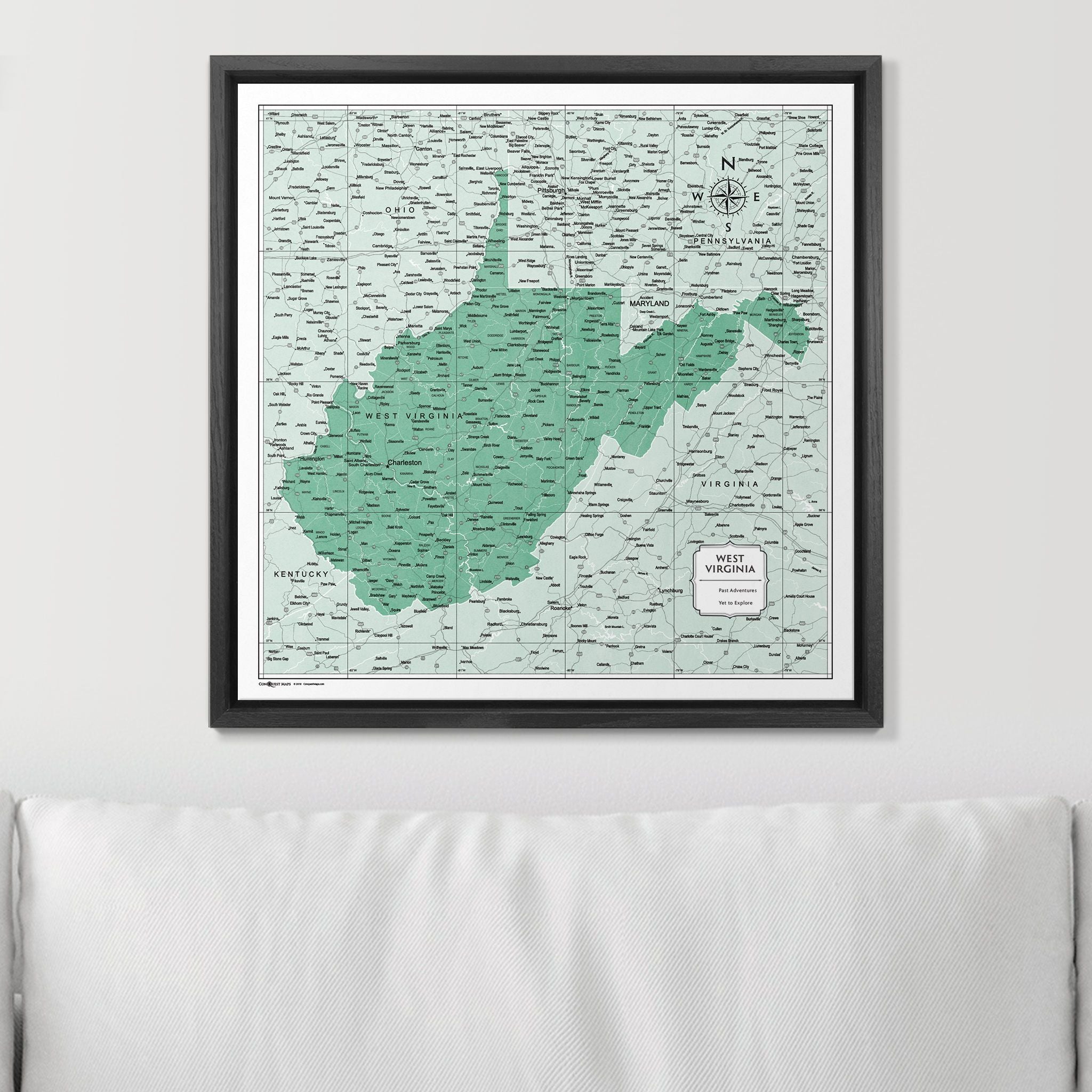 Push Pin West Virginia Map (Pin Board) - Green Color Splash CM Pin Board