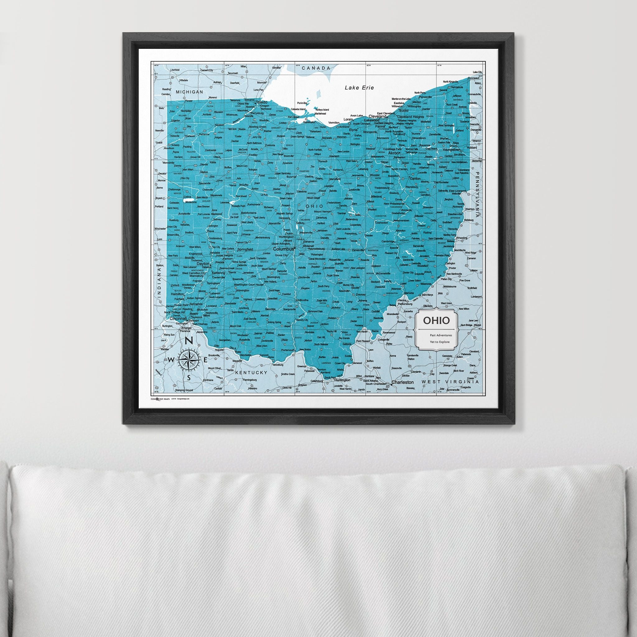 Push Pin Ohio Map (Pin Board) - Teal Color Splash CM Pin Board