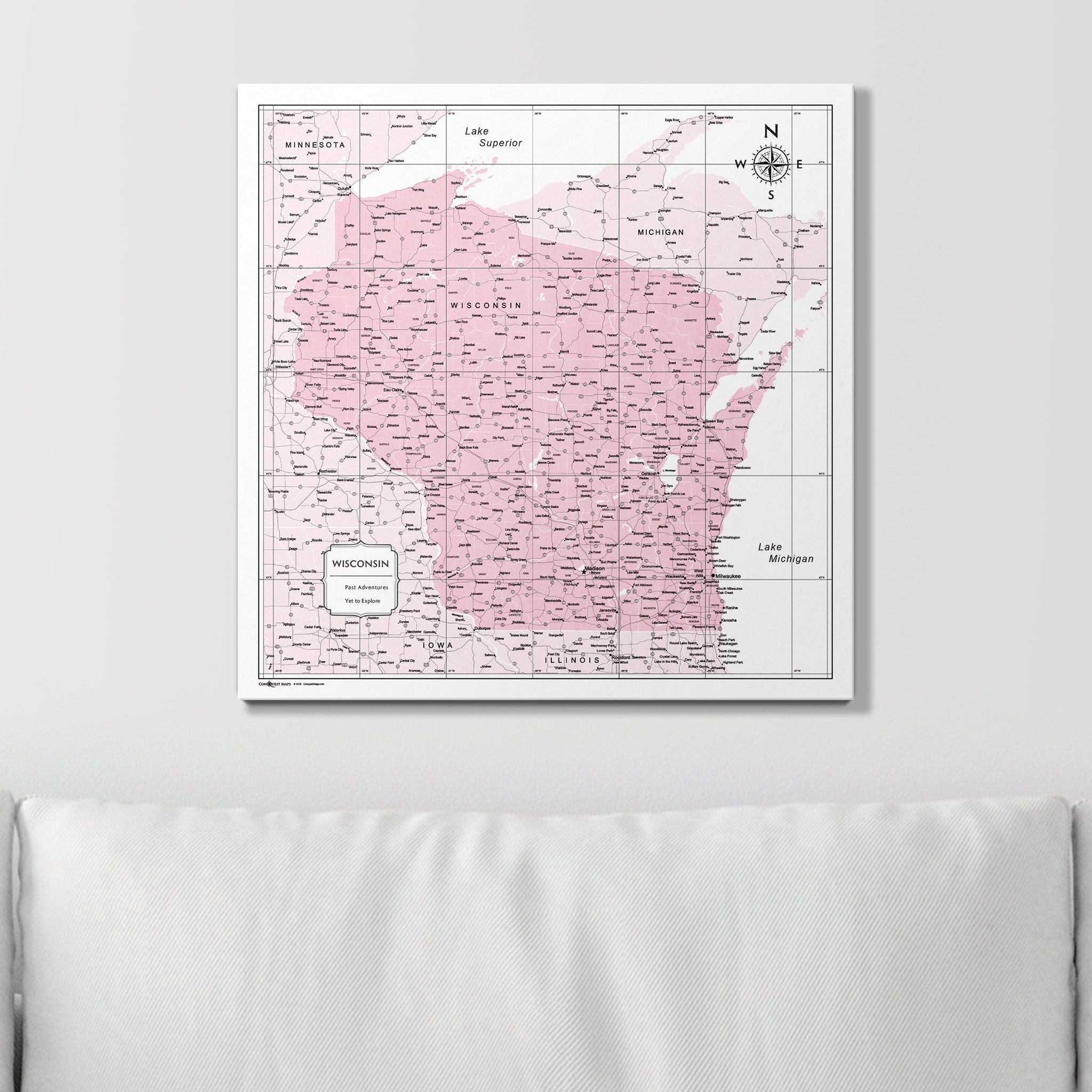 Push Pin Wisconsin Map (Pin Board) - Pink Color Splash CM Pin Board