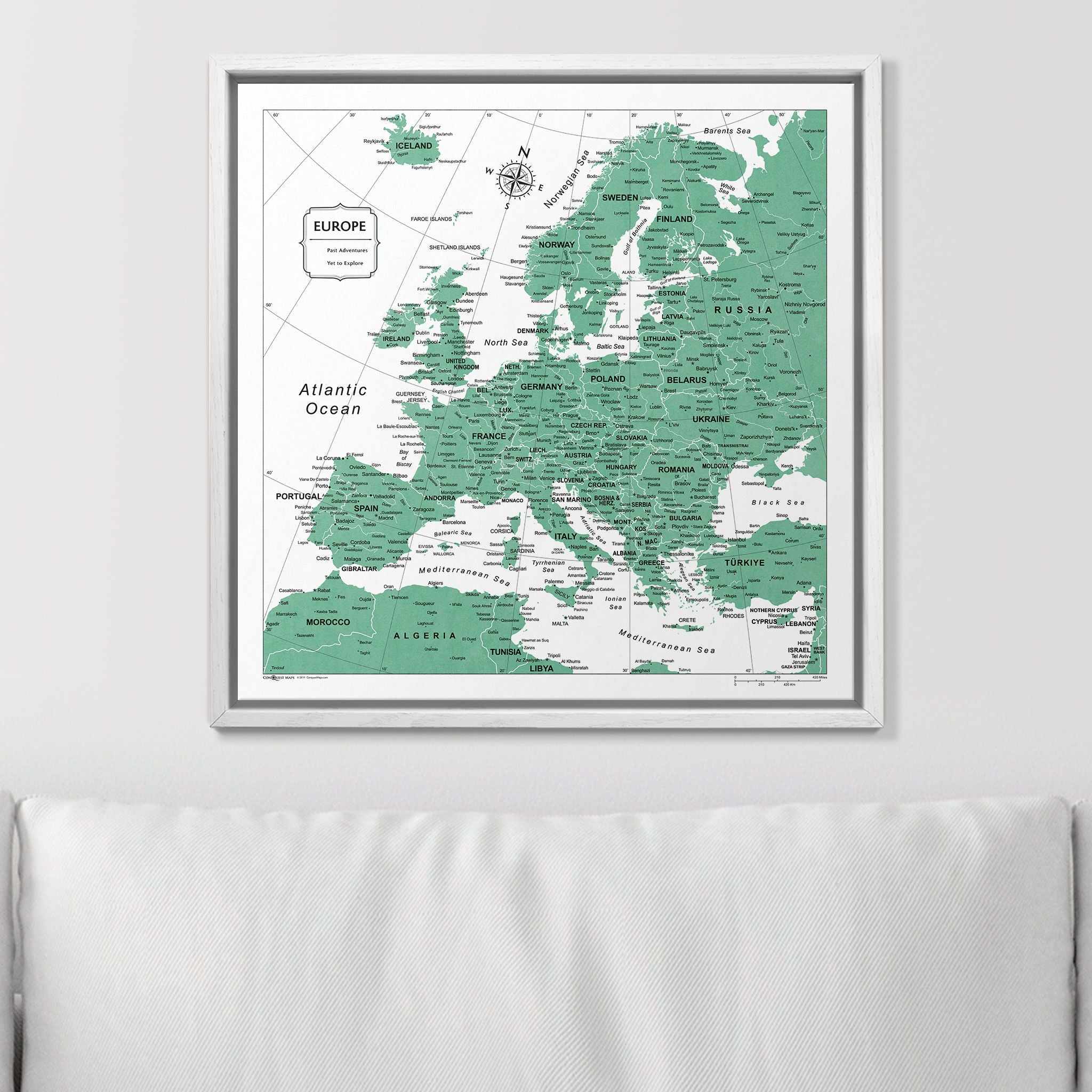 Push Pin Europe Map (Pin Board) - Green Color Splash CM Pin Board