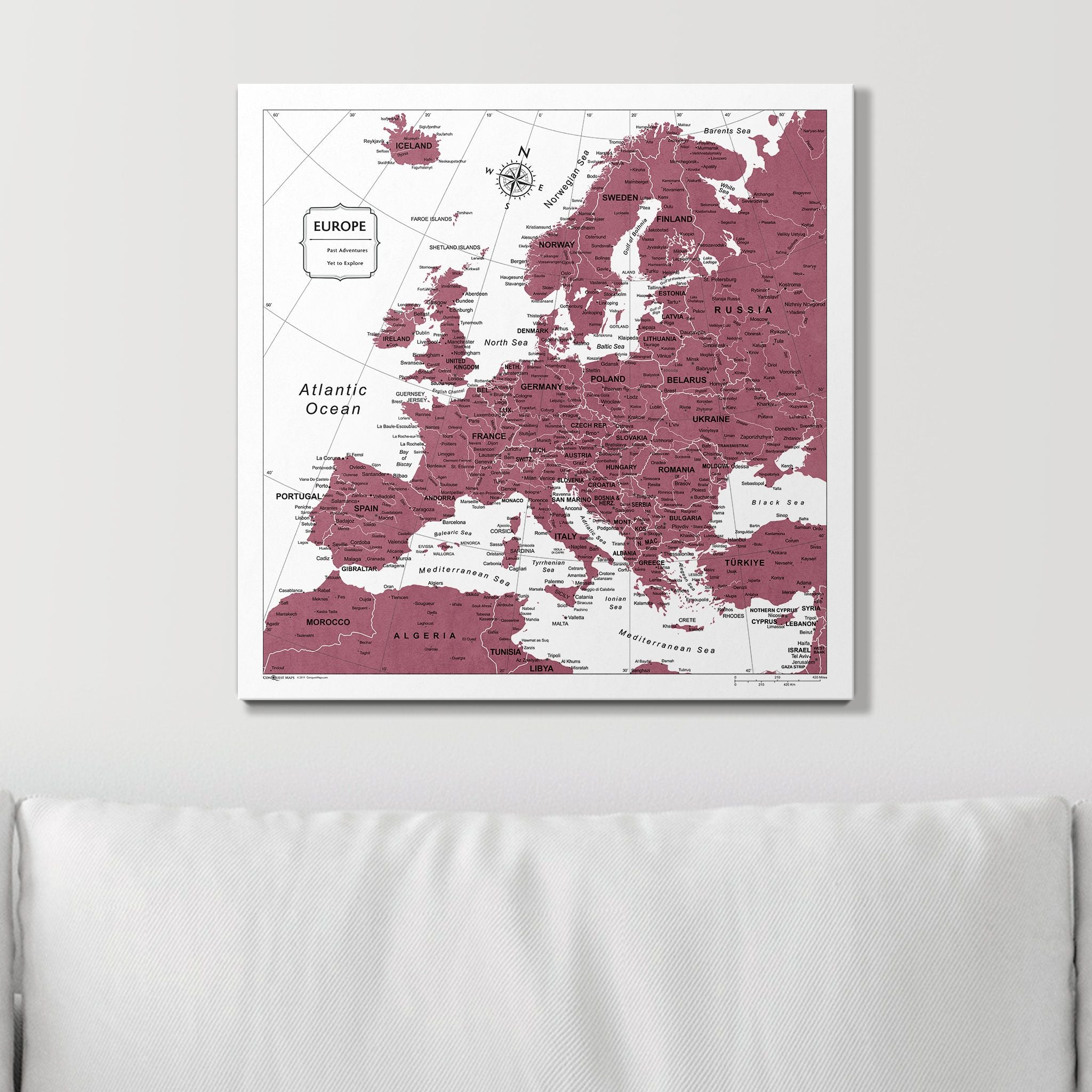 Push Pin Europe Map (Pin Board) - Burgundy Color Splash CM Pin Board