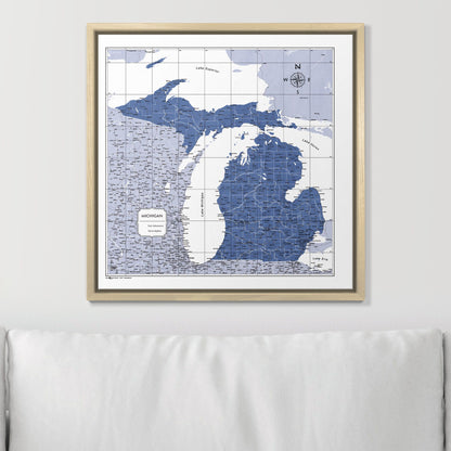 Push Pin Michigan Map (Pin Board) - Navy Color Splash CM Pin Board