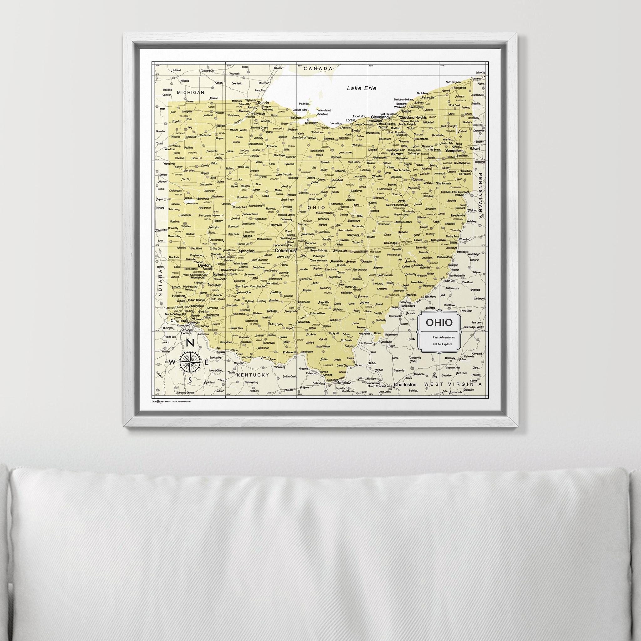 Push Pin Ohio Map (Pin Board) - Yellow Color Splash CM Pin Board