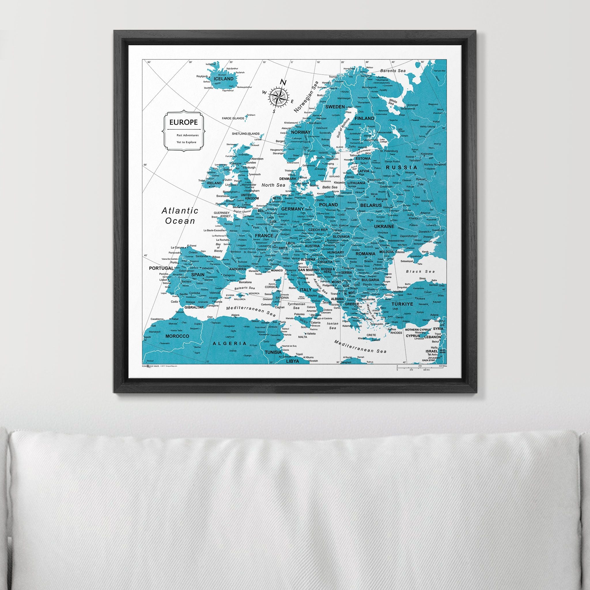 Push Pin Europe Map (Pin Board) - Teal Color Splash CM Pin Board