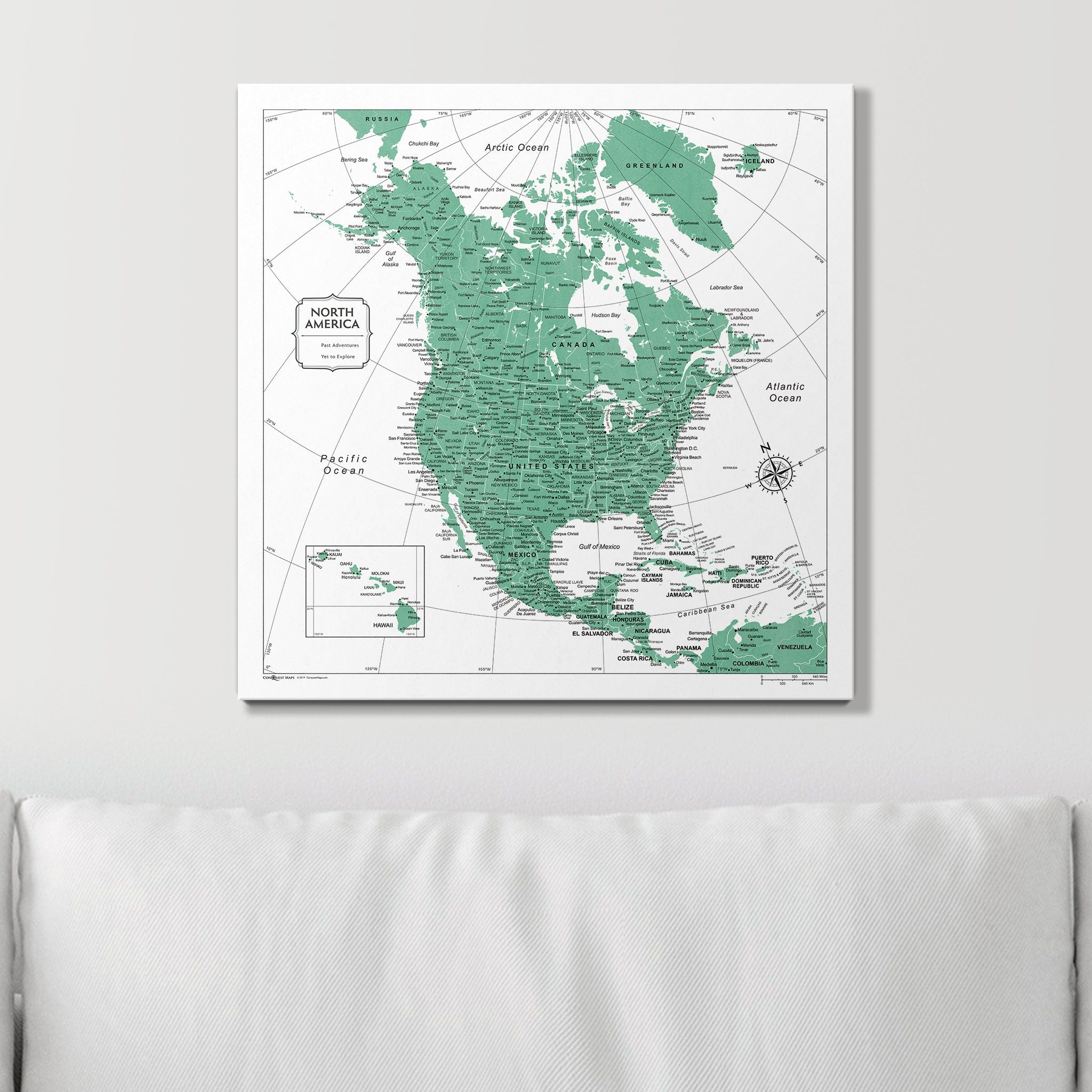 Push Pin North America Map (Pin Board) - Green Color Splash CM Pin Board