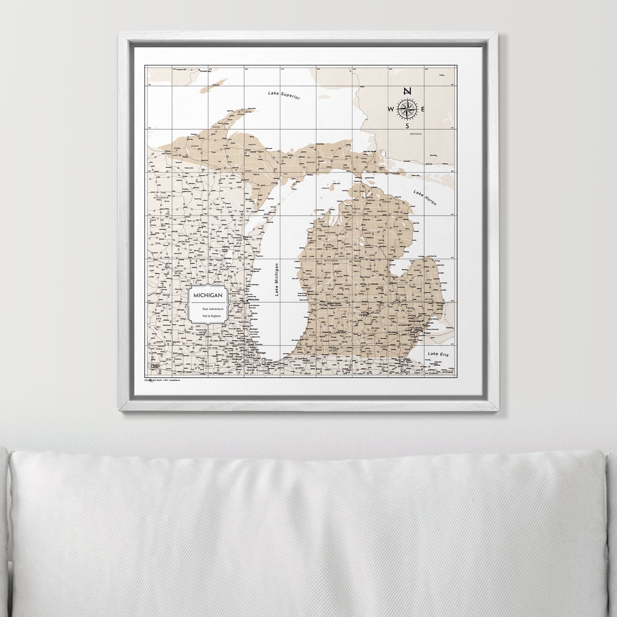 Push Pin Michigan Map (Pin Board) - Light Brown Color Splash CM Pin Board