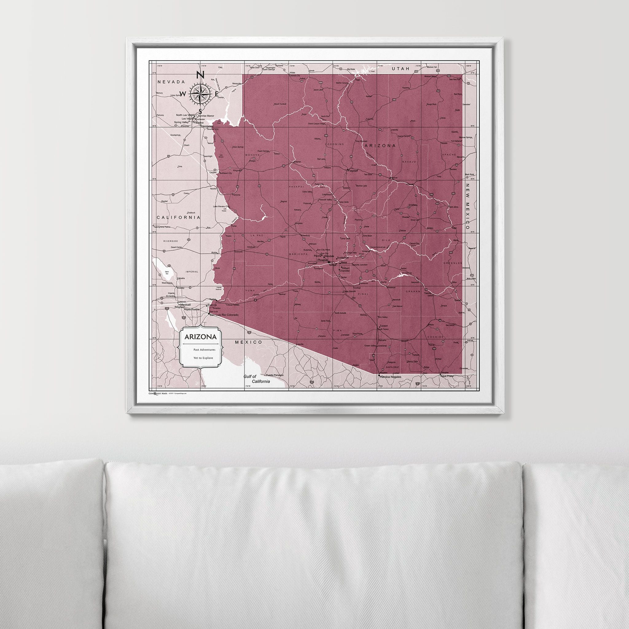 Push Pin Arizona Map (Pin Board) - Burgundy Color Splash CM Pin Board