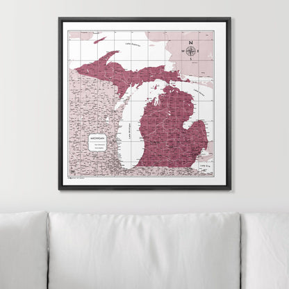 Push Pin Michigan Map (Pin Board) - Burgundy Color Splash CM Pin Board