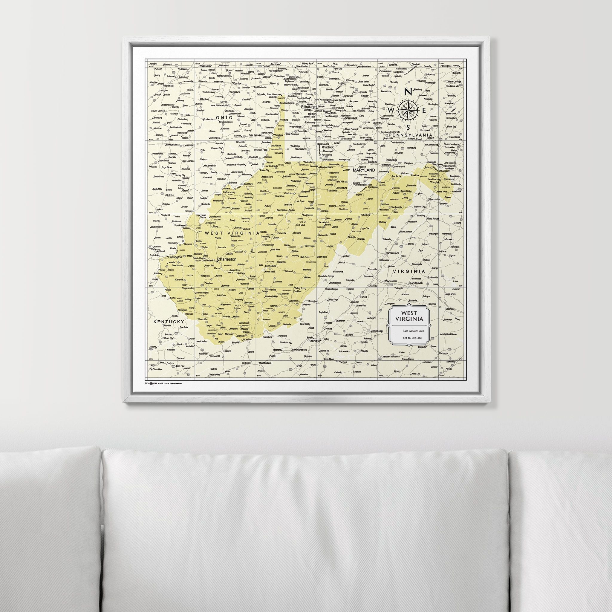 Push Pin West Virginia Map (Pin Board) - Yellow Color Splash CM Pin Board